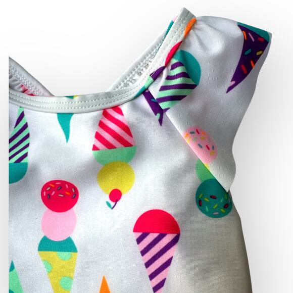 Cat & Jack Ice Cream Cones Bow Swimsuit, Baby 9mo, Multicolored Neon - Picture 3 of 5